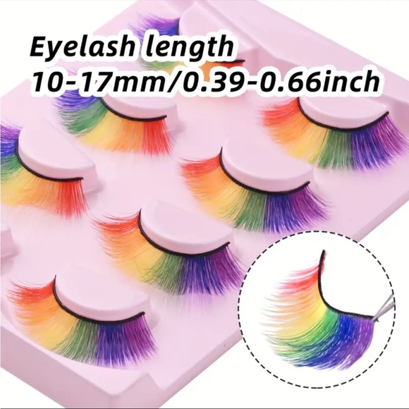 ๐ 4 Pairs โUnicornโ False Eyelashes, 10-17mm Rainbow Full Strip Black Stems ๐ - Picture 4 of 6